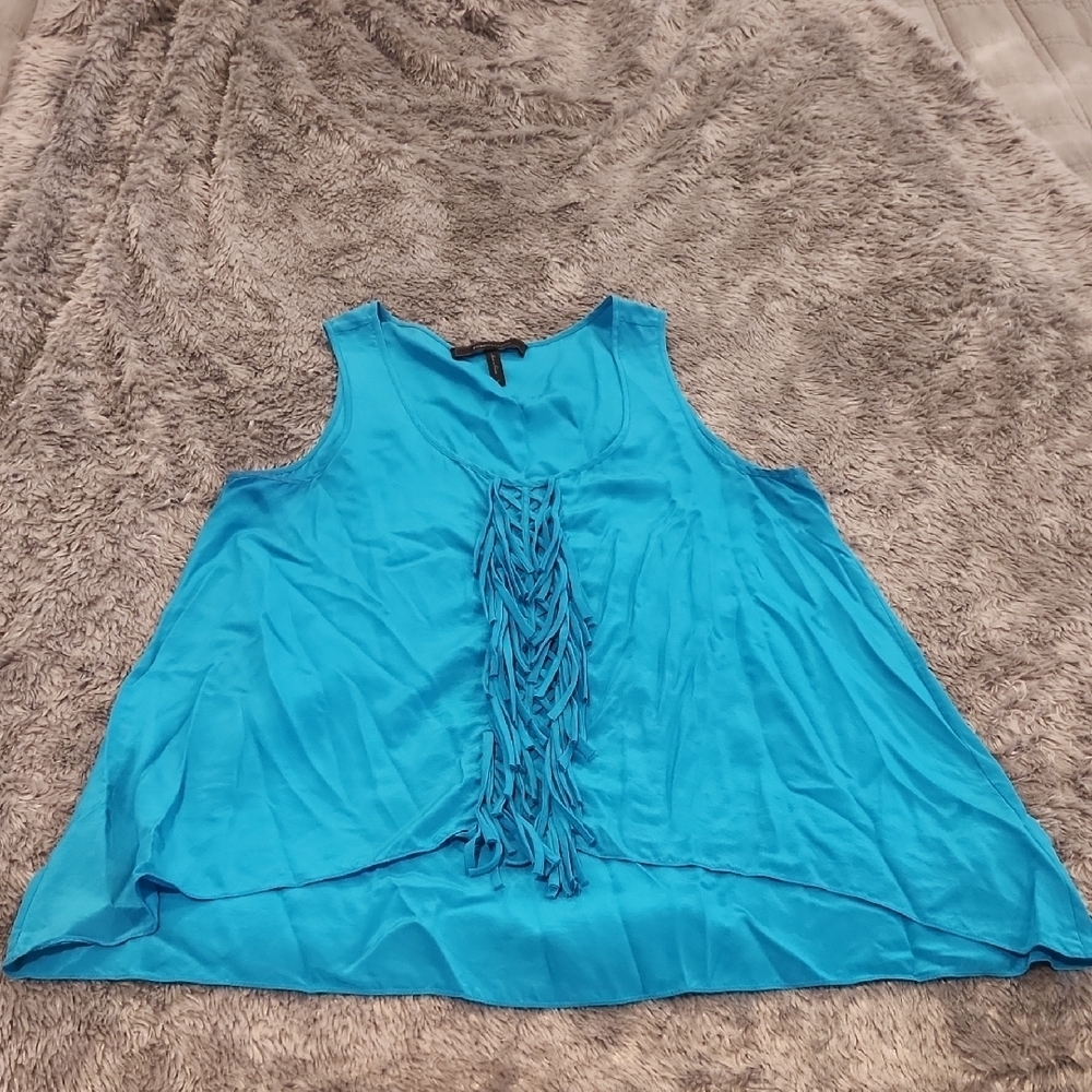 BCBGMaxAzria Vibrant Blue Fringe Tank Top Size M!